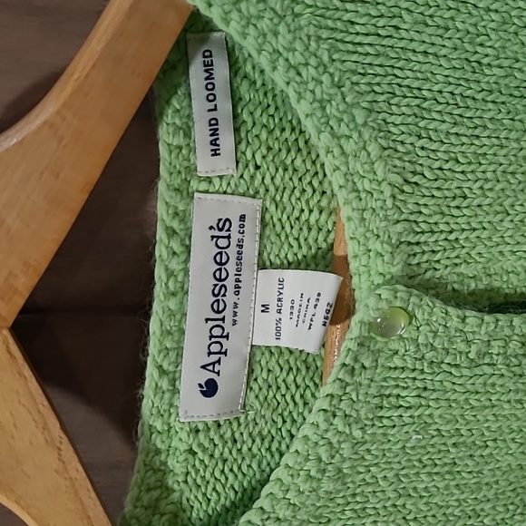 Appleseed's Apple Celery  Green Hand Loomed Cardigan M - Picture 3 of 3